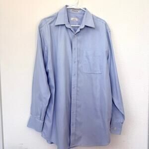 COOPER & STEWART Dress Shirt Light Blue Herringbone Cotton Cufflink Cuffs XL